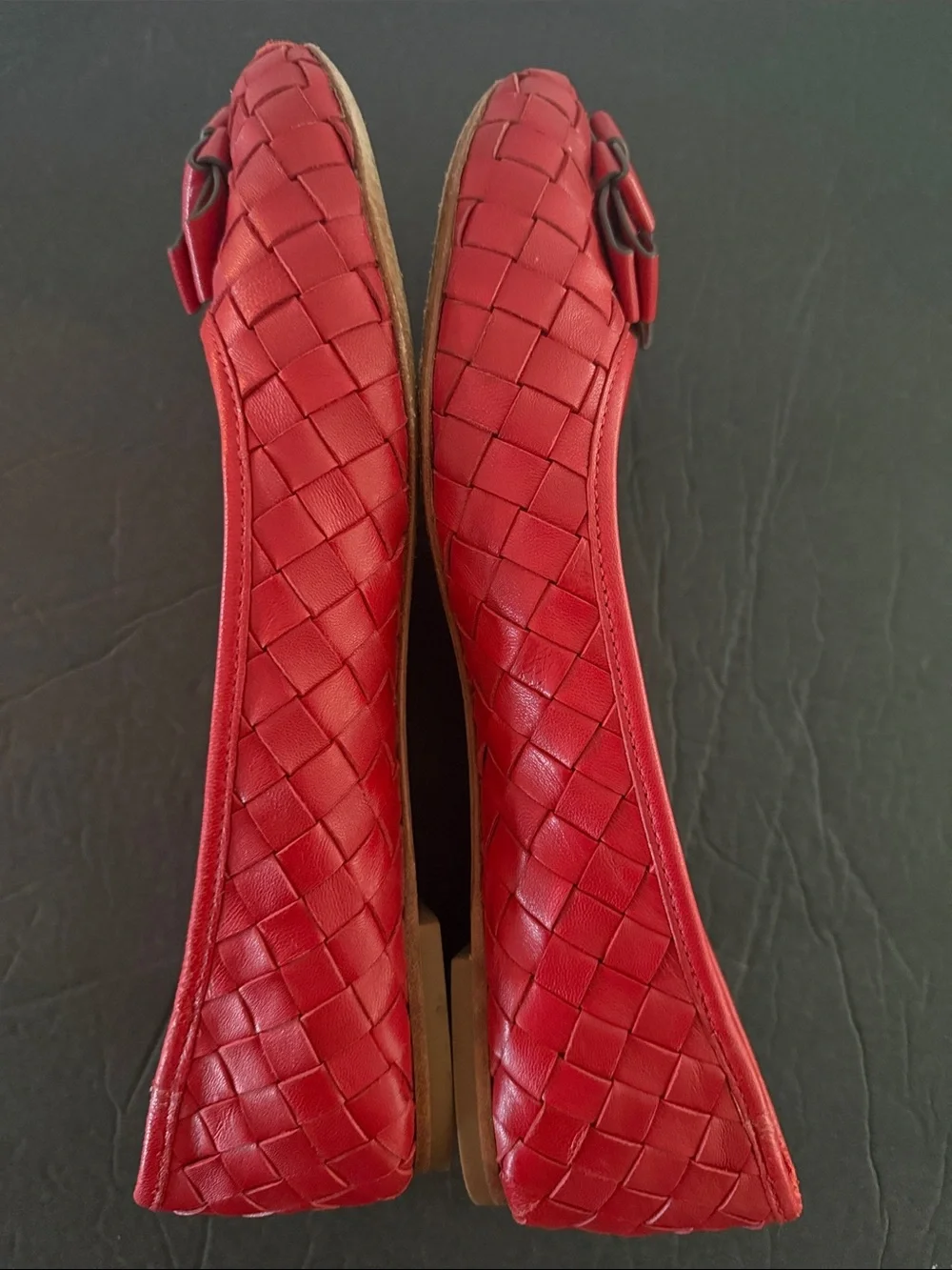 TORY BURCH  Red Woven Leather Ballet Flats 7.5 CORQUETTE Whimsical Workwear